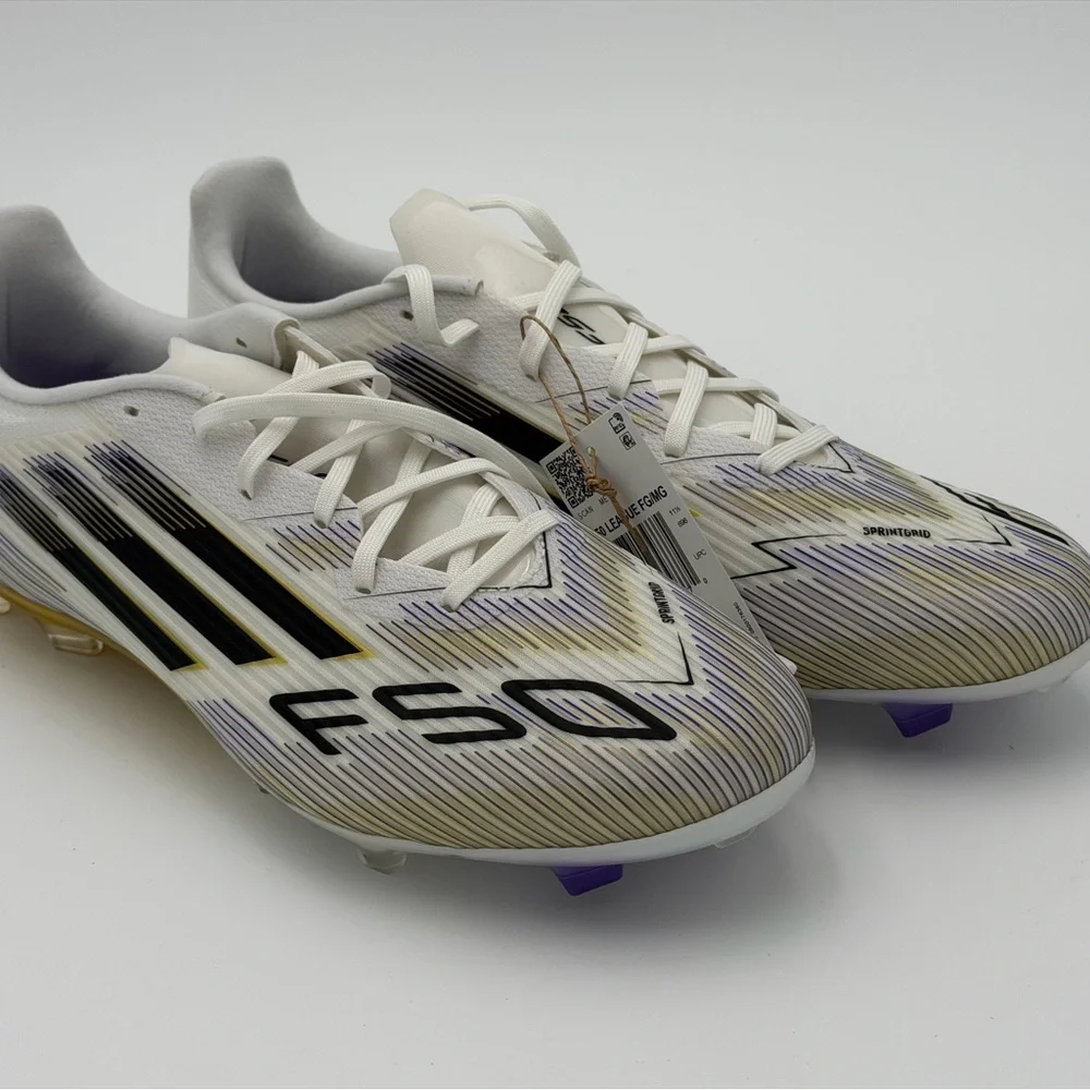 ADIDAS F50 League FG Mens 12 White Black Gold Soccer Cleats Sprintgrid NEW‎